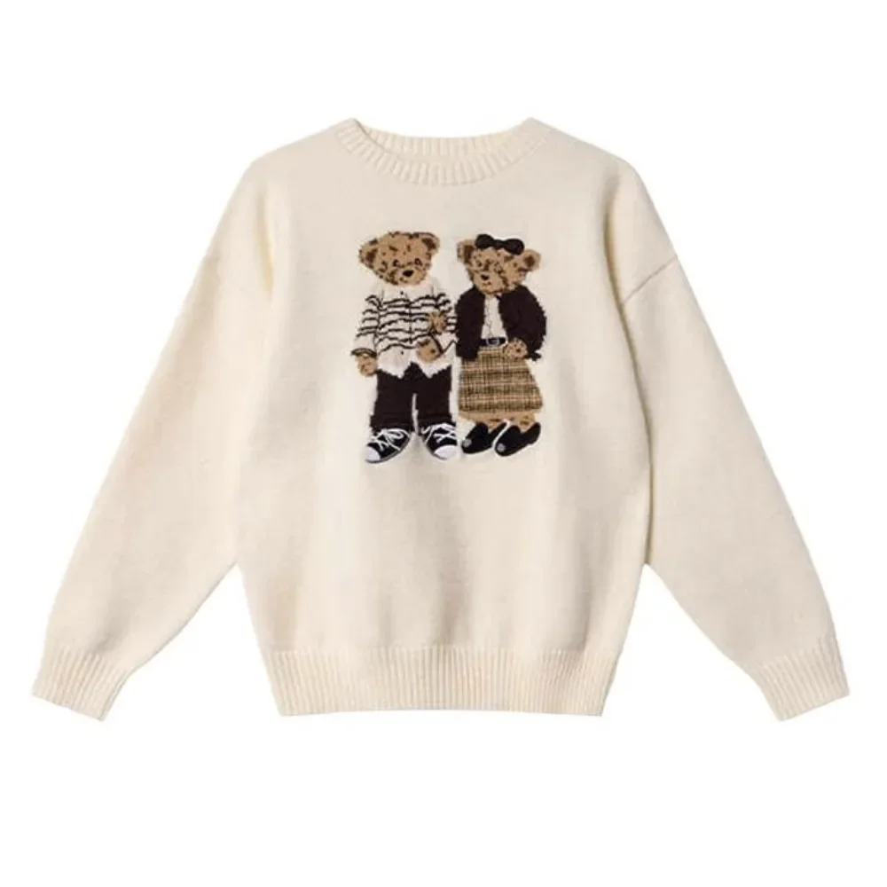 Harajuku Cartoon Bear żakardowy sweter z dzianiny damski sweter jesienno-zimowy sweter Oversize Casual słodkie koreańskie swetry Kawaii