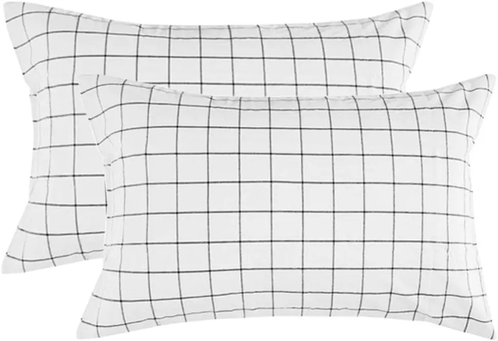 

White Grid Plaid Pillowcase Set (2 Pack) - 20x30 Inch Queen Size, Premium Microfiber, Modern Bedroom Decor