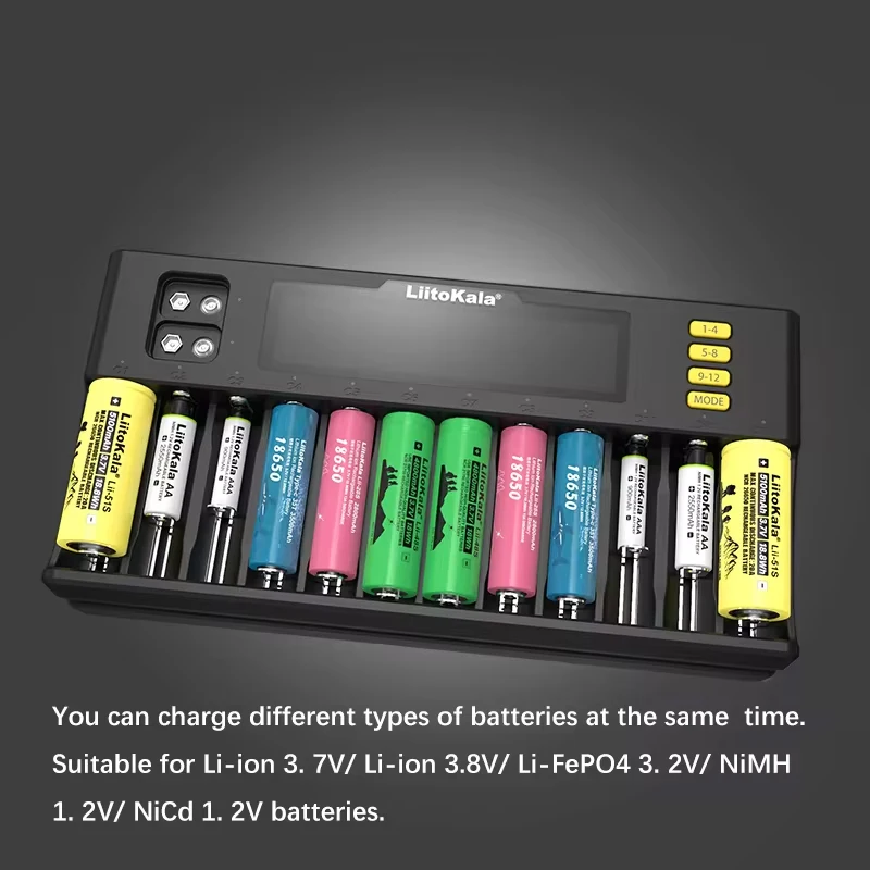 LiI-S12 Smart Charger 14 Slots - CE Certified Universal Charger for Li-ion/LiFePO4/Ni-MH/9V Batteries 18650, 26650, AA view 5