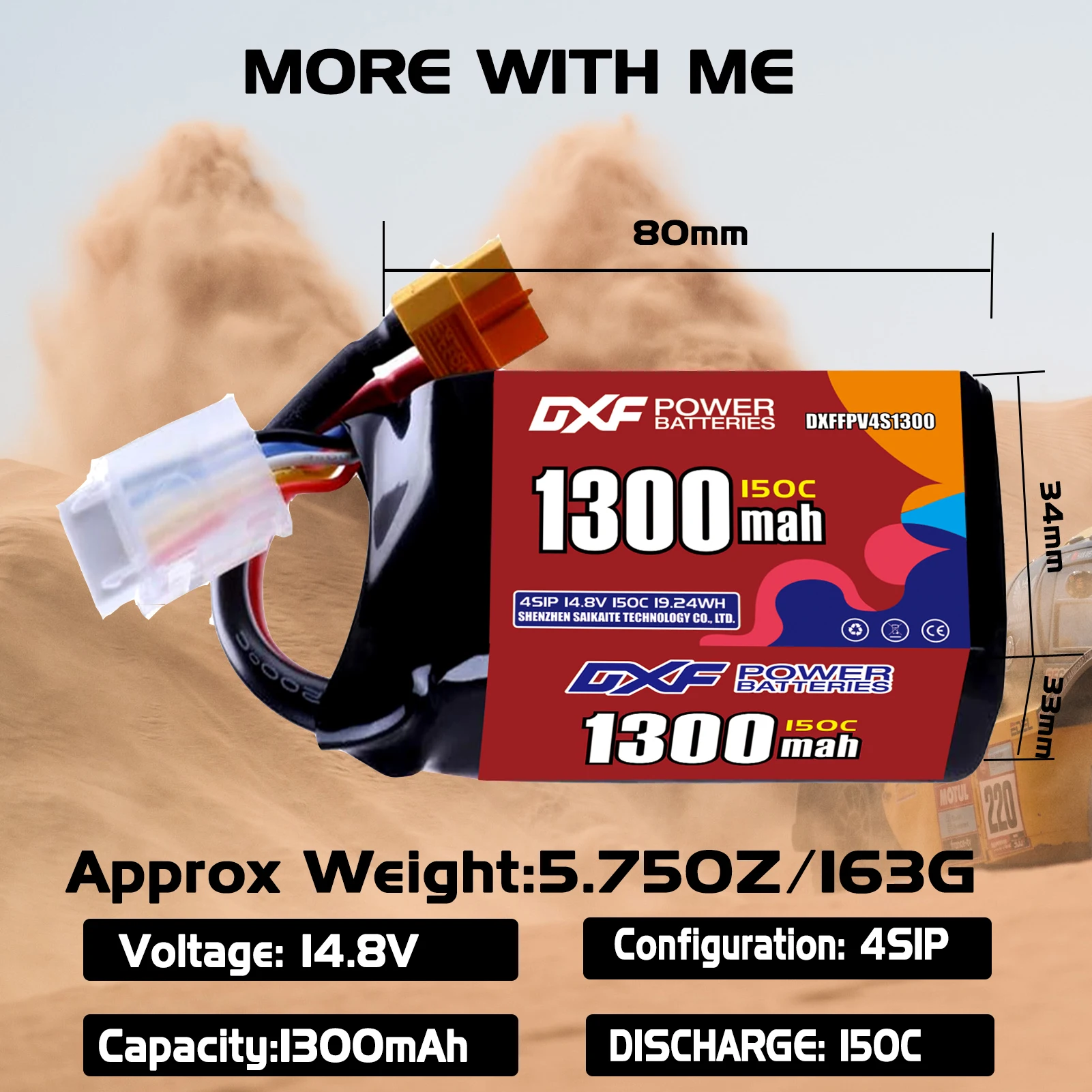 Bateria DXF Lipo 4S 14,8V 1550mAh 2200mAh 1400mAh 1300mAh 150C com plugue XT30 XT60 JST para helicóptero FPV Quadcopter Drone