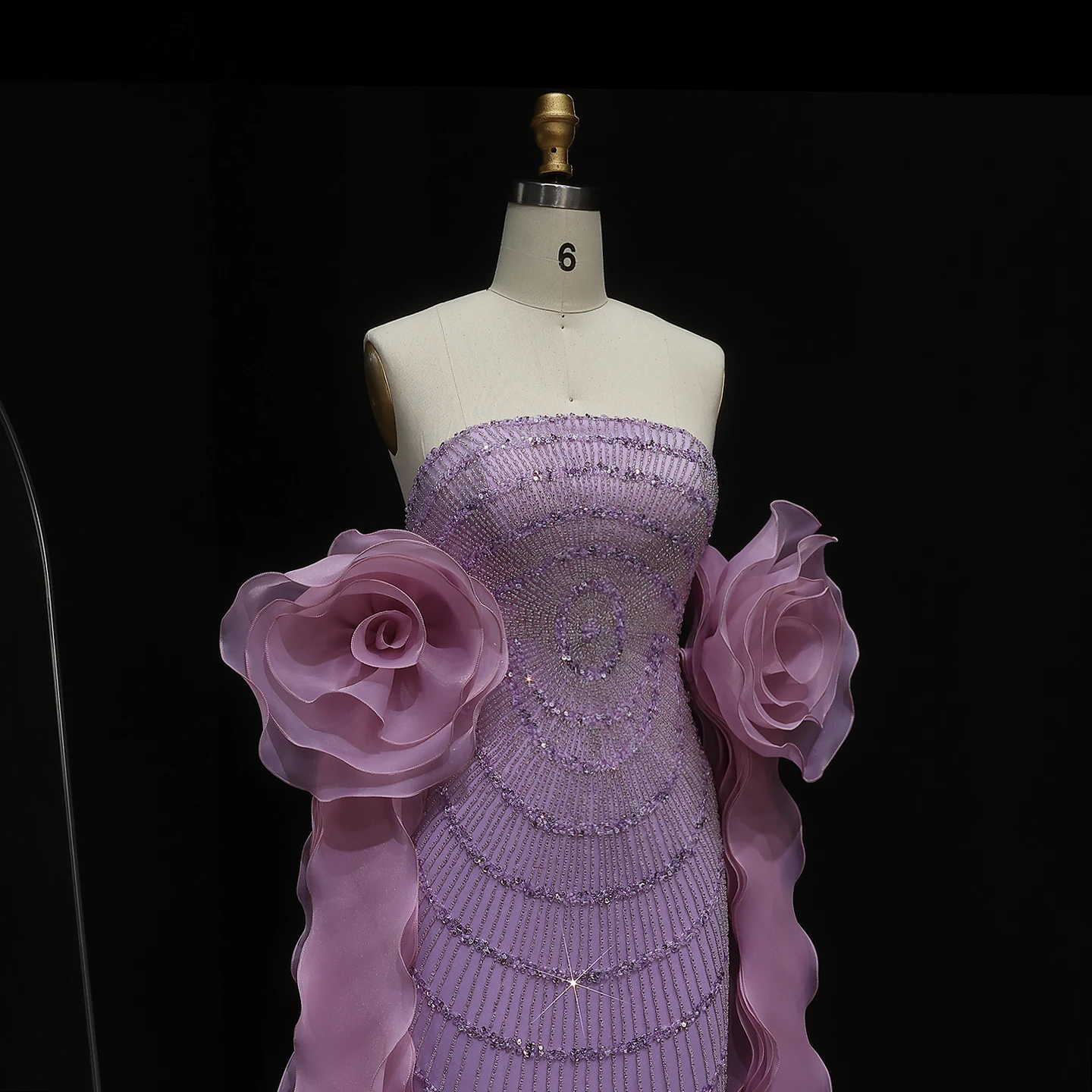 Sharon Said Luxury Mermaid Lilac Arabic Evening Dress with 3D Flower Ruffles Strapless Wedding Party Gowns SS246 Customized image 6
