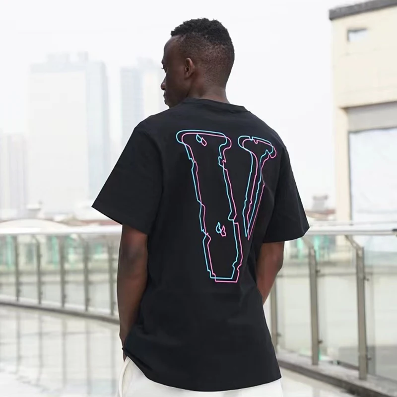 

Classic Big V Letter Logo Cyber Punk Sle Printed ort Sve T-irt Couple High Street ex Loose Fit round Ne Youth ...