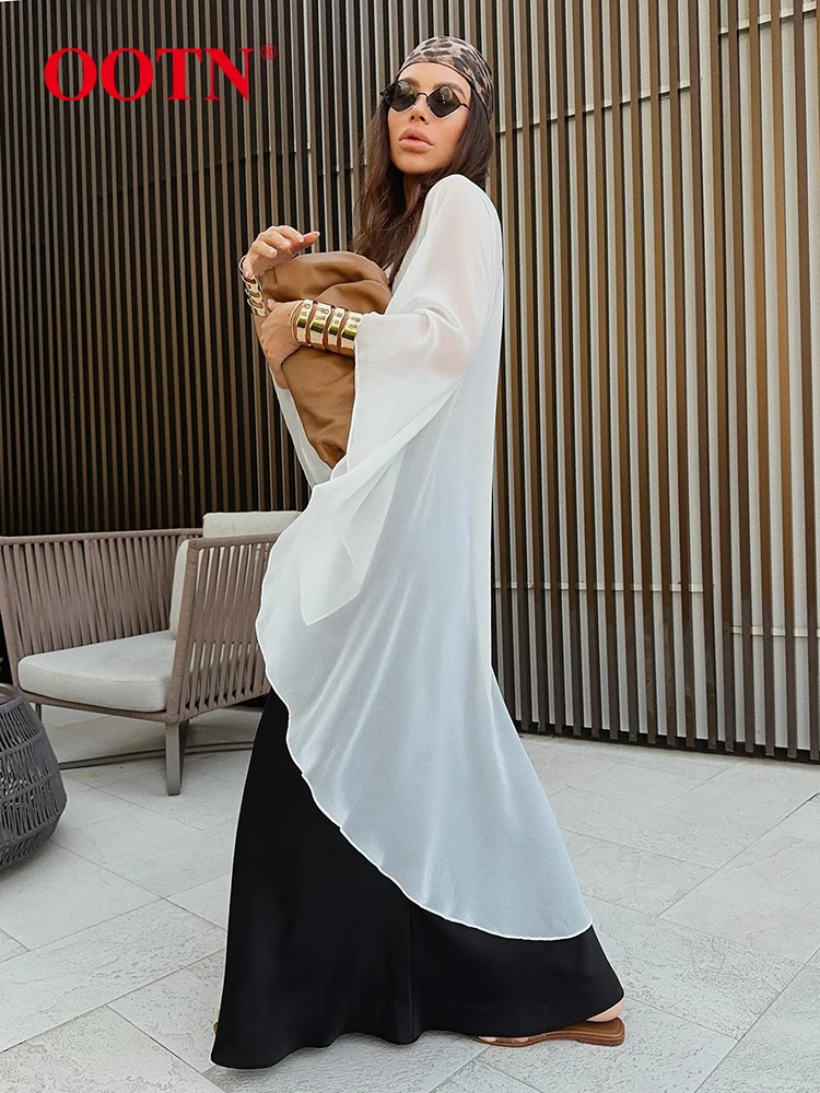 OOTN Fashion White Loose Blouses Shirts Women Chic Casual Black Transparent Long Shirts Summer Thin Pullover Blouses Female 2024