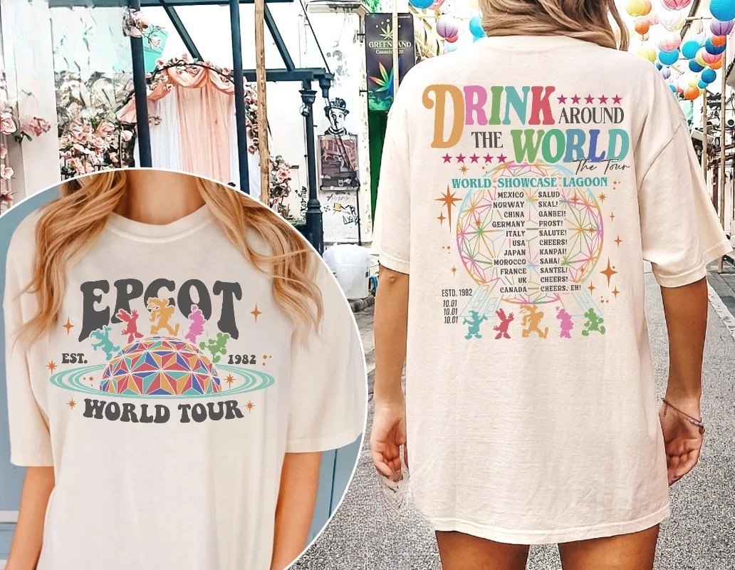 

Рубашка в стиле ретро Epcot Drink Around The World Рубашка Drink Around The World Рубашка Epcot Disney 1982, рубашка