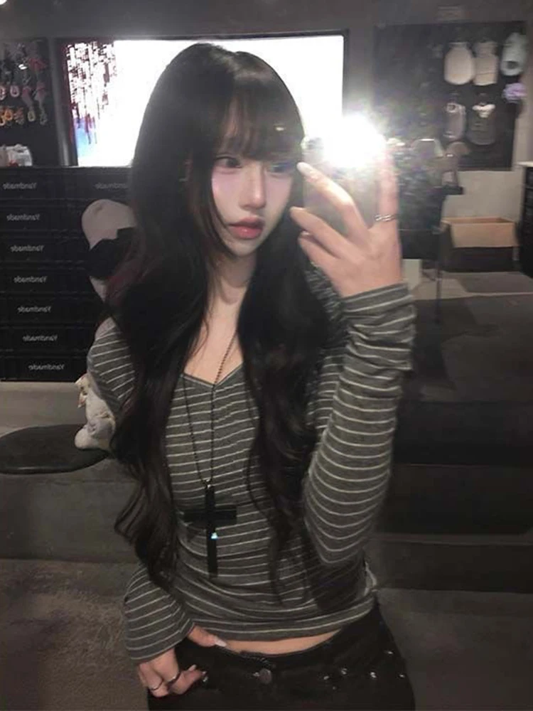 Striped T-shirts For Women O-neck Long Sleeve Slim Tops Sexy Base Layer T Shirt Spring Autumn New Top
