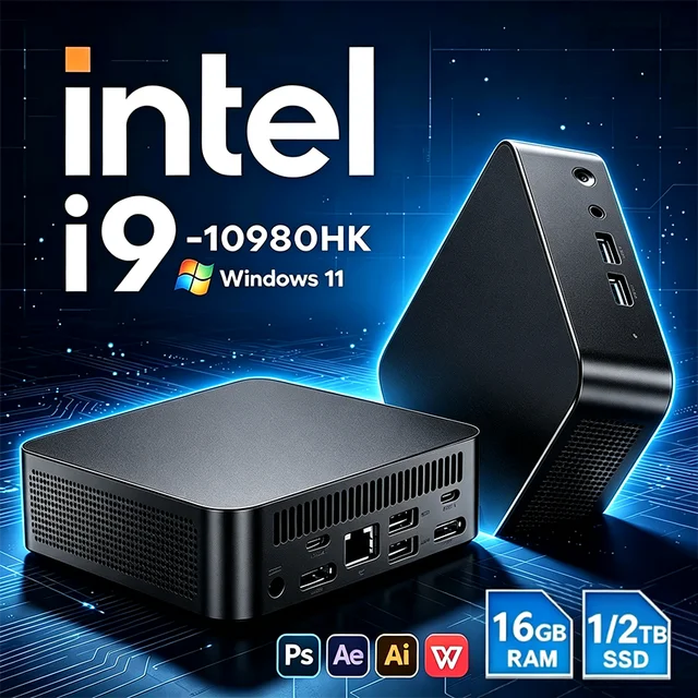 2026 Intel Core I9 10980HK Mini PC Windows 11 32GB DDR4 512GB 1TB SSD Portable Gaming Mini PC WiFi6 BT5.2 4K Mini Computer PC Intel Core i9-10980HK Mini PC – 32GB DDR4, 512GB / 1TB SSD, WiFi 6, Bluetooth 5.2, 4K, Windows 11 Portable Gaming PC