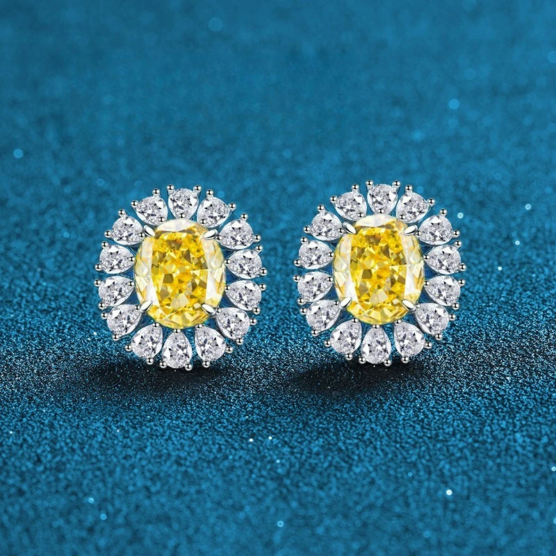 

PT950 Platinum Artificially Cultivated Gemstone Blue Red Green Yellow Earrings Female Inlaid Water Drop Shape