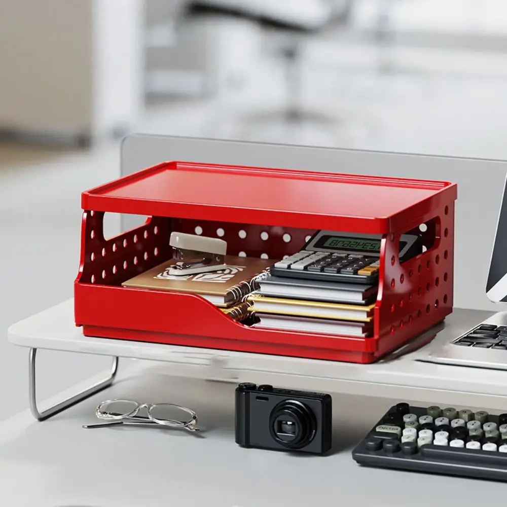 توفير المساحة الدوبامين سلات تخزين قابلة للطي البلاستيك لوحة مثقوبة صندوق تخزين عدم الانزلاق مع مقابض سطح المكتب رف الكتب المنزل