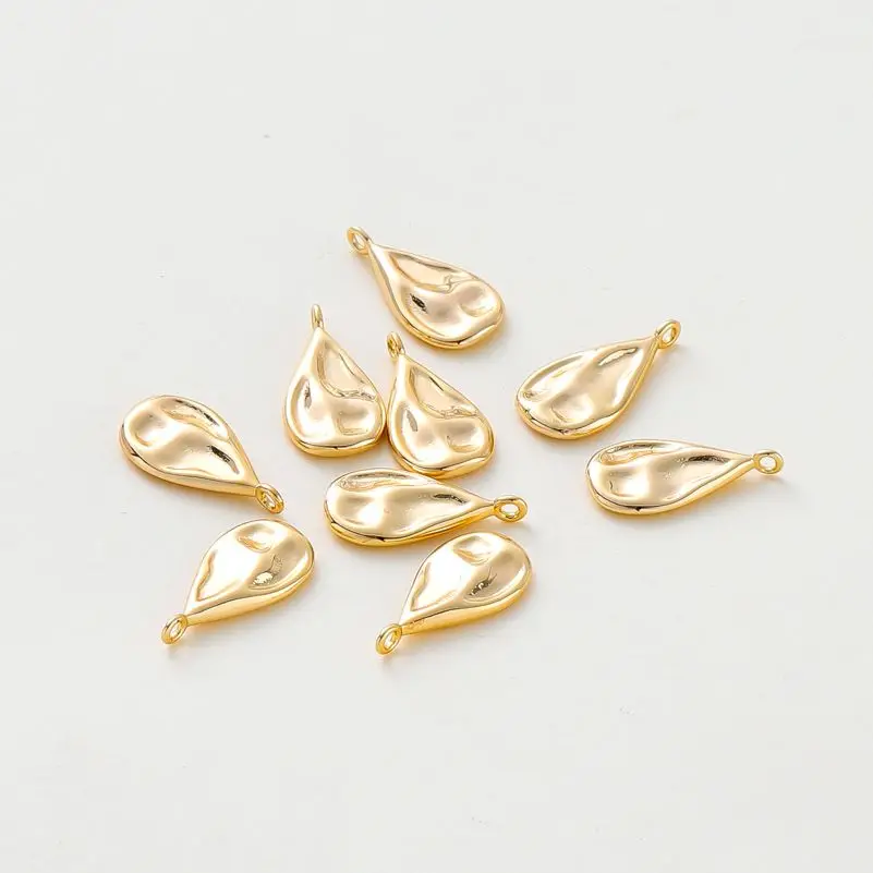 4pcs/lot 18K Gold Color Plated Wave Pattern Drop Shape Pendants Charms Leaves Necklace Pendant For DIY Jewelry Making  Supplies