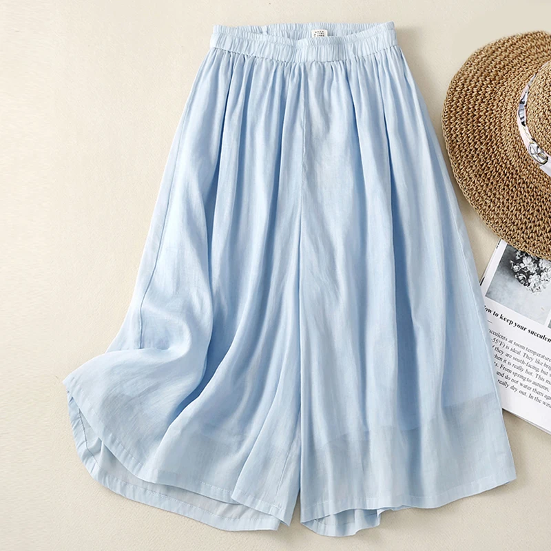 

Женские хлопково-льняные брюки с высокой талией, свободные, широкие, струящиеся, летние, новые, асимметричные, для повседневной носки