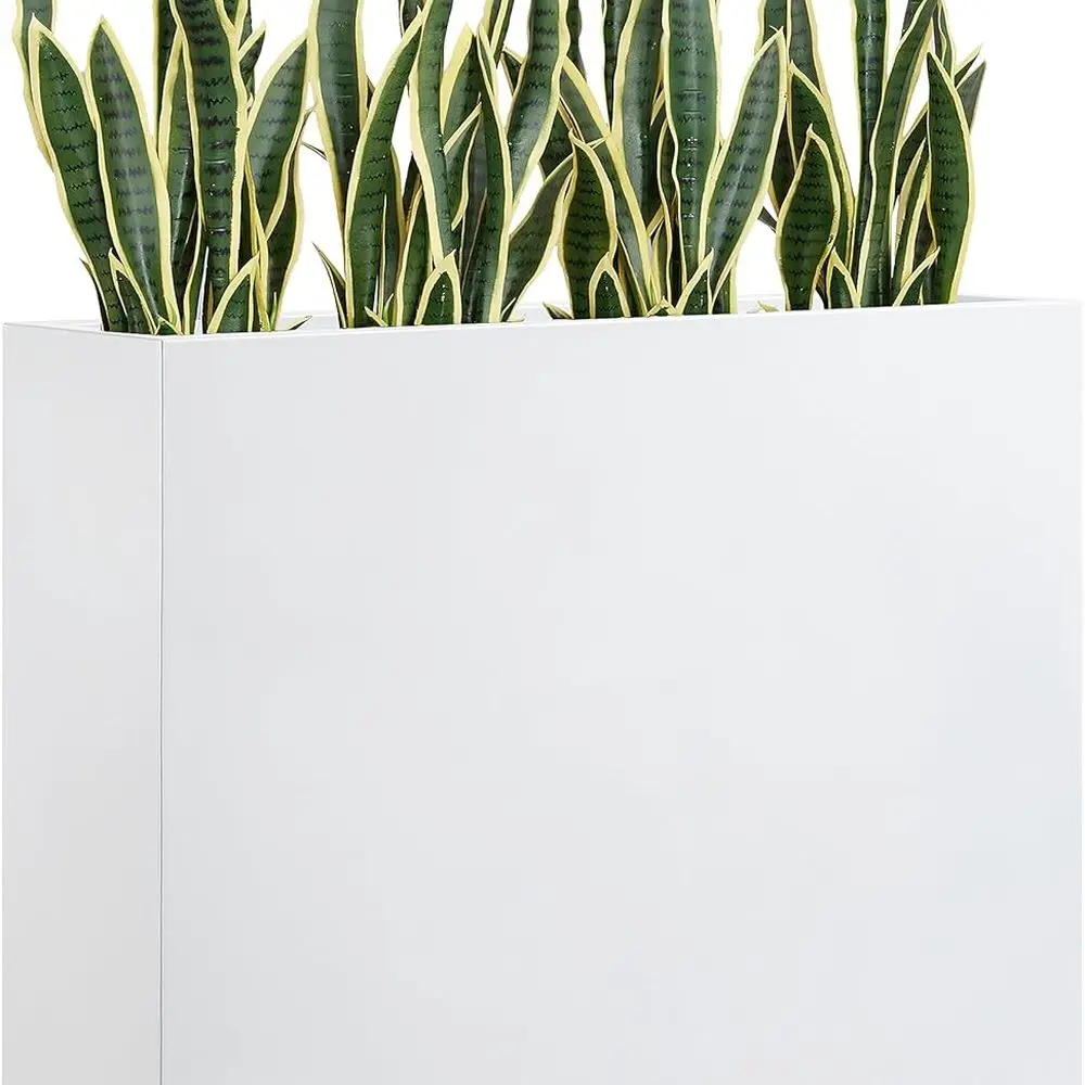 Caixa de plantador de metal branco alto 38, 38L x 10W x 30H polegadas, adequada para plantas externas e internas