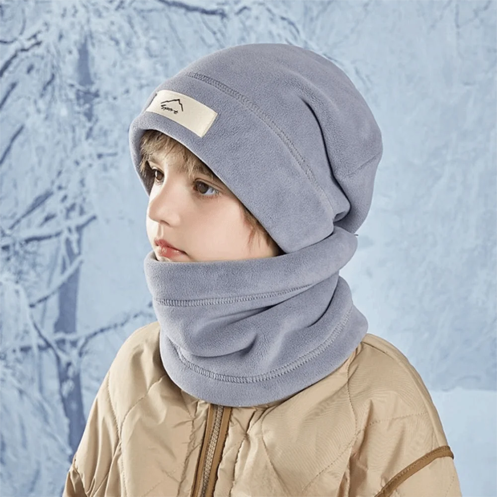 Versatile Elastic Cap Scarf Set Fleece Lining Solid Color Compact Scarf Keep Warm Dome Beanie Hat Outdoor