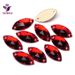 YANRUO 3223 Navette Horse eye Red Siam Stones Sew on Rhinestones Glass Diamond for Clothing Art Design