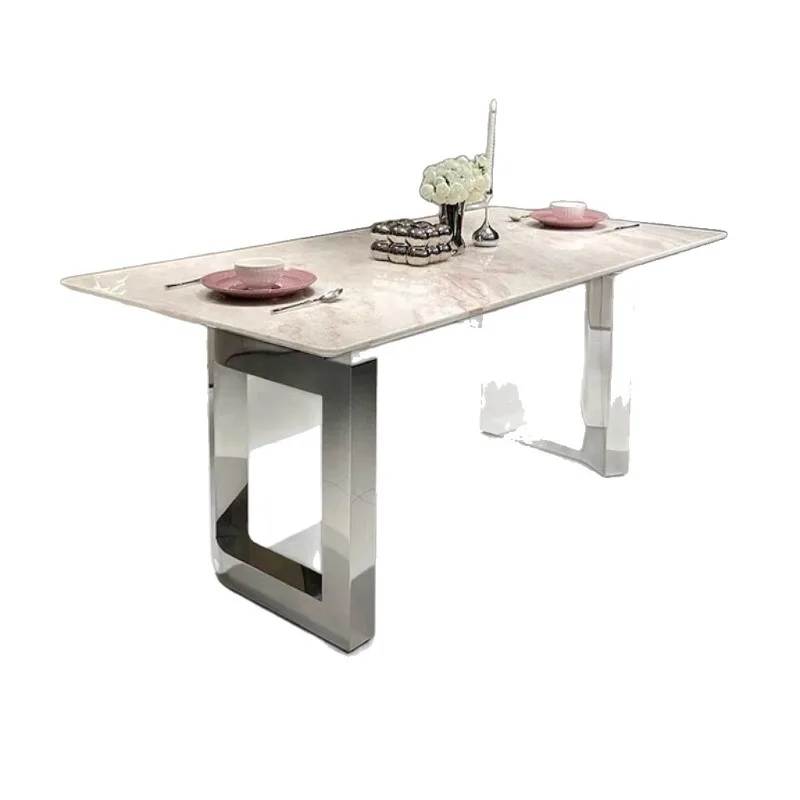 Marble Dining Table and Chairs Set for Modern Minimalist Large Apartment High-End Villa Home Use Rectangular Luxury Stone
