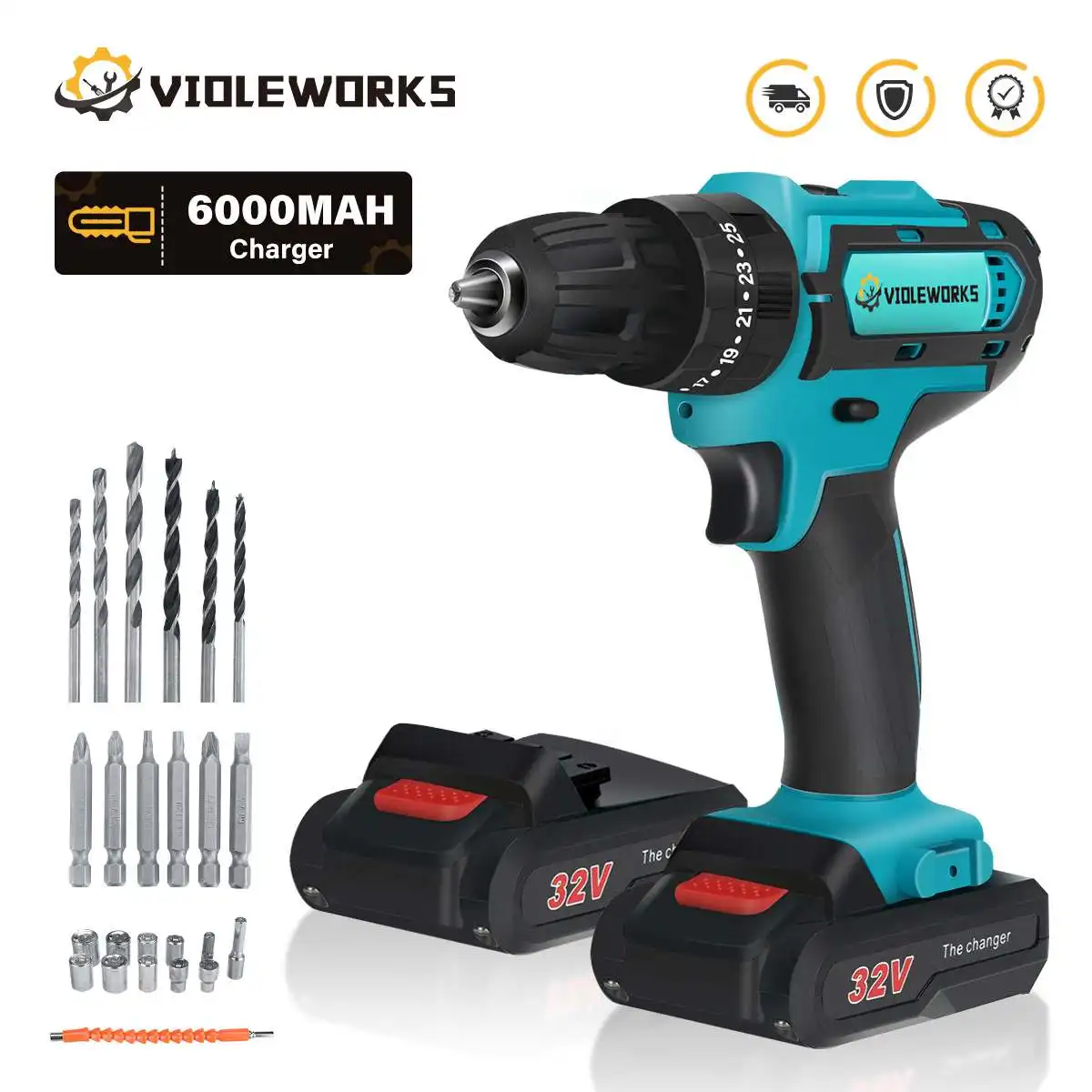 3 In 1 Cordless Electric Screwdriver Hammer Drill 3/8 inch Chuck Wireless Screwdriver Drill Driver Power Tool by VIOLEWORKS