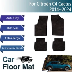 Car Floor Mats For Citroen C4 Cactus 2014~2024 2023 Anti-dirty Pads Polyester Flannel Floor Carpet Foot Covers Auto Accessories