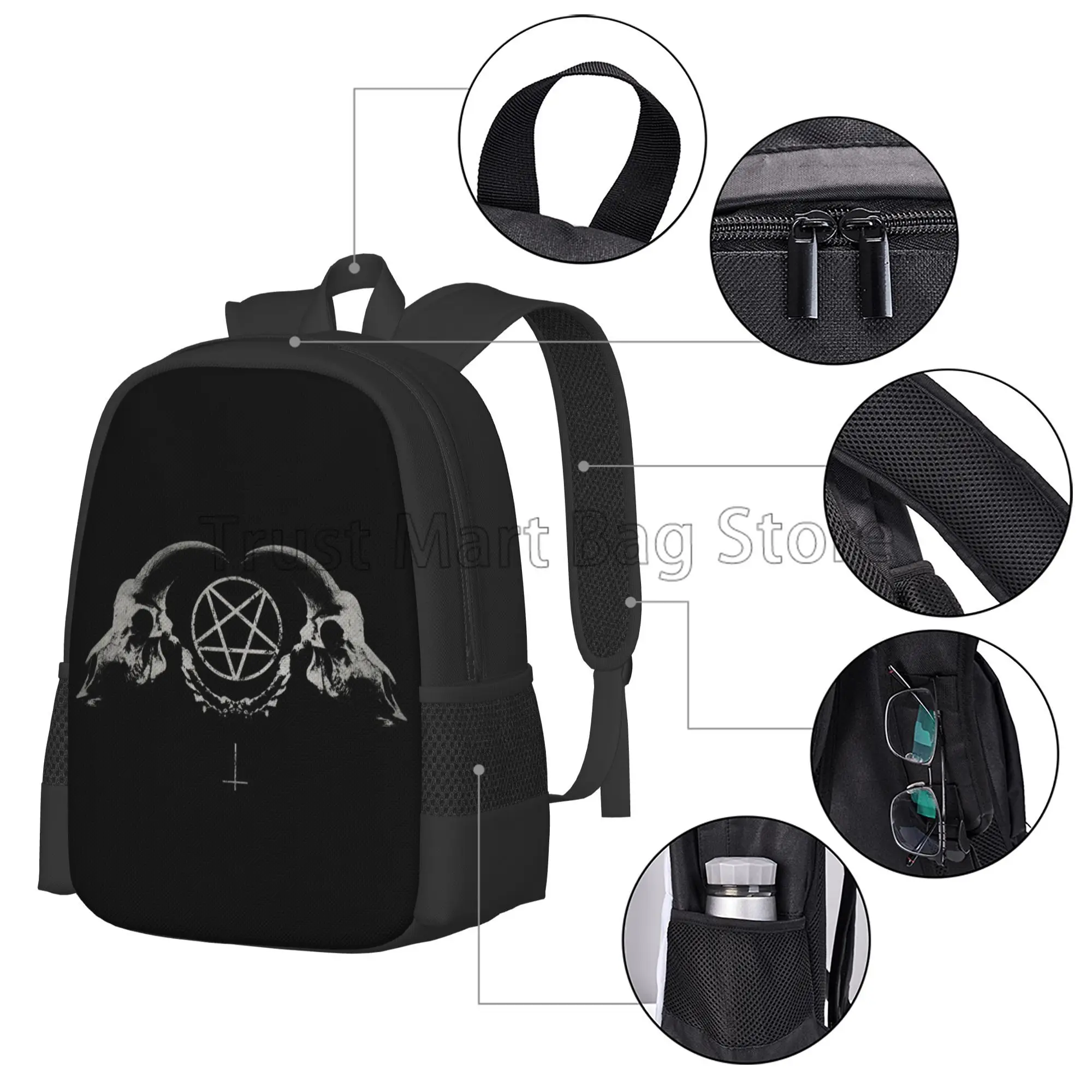 Pentagram Satantic Occult Church of Satan Goat Goth Backpack Casual Daypack Lightweight Travel Bag Middle College School Bookbag