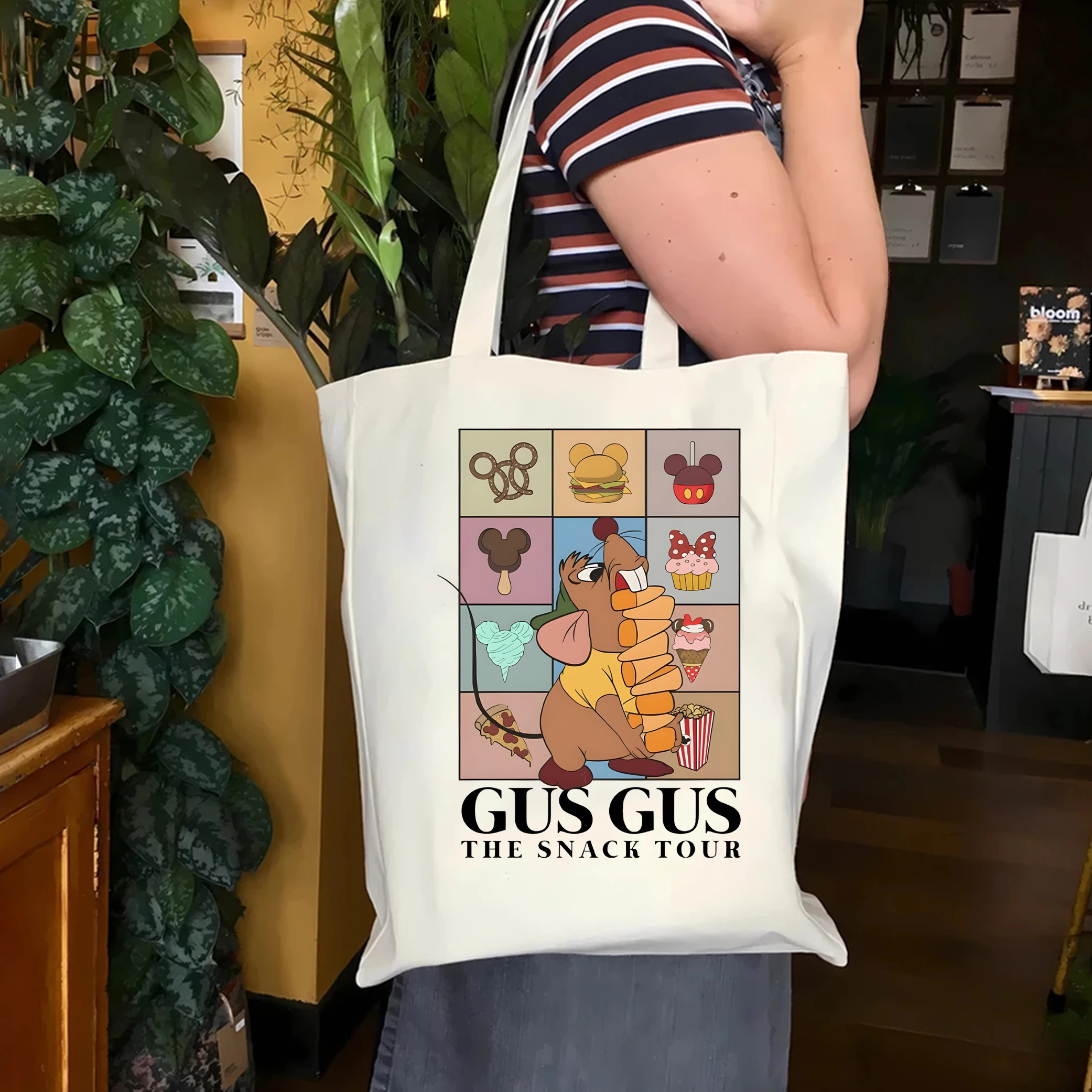 Funny Gus Gus The Snack Tour canvas tote bag Vintage Cinderella Gus Gus tote bag Looking Like A Snack Disney Women Shopping Bag