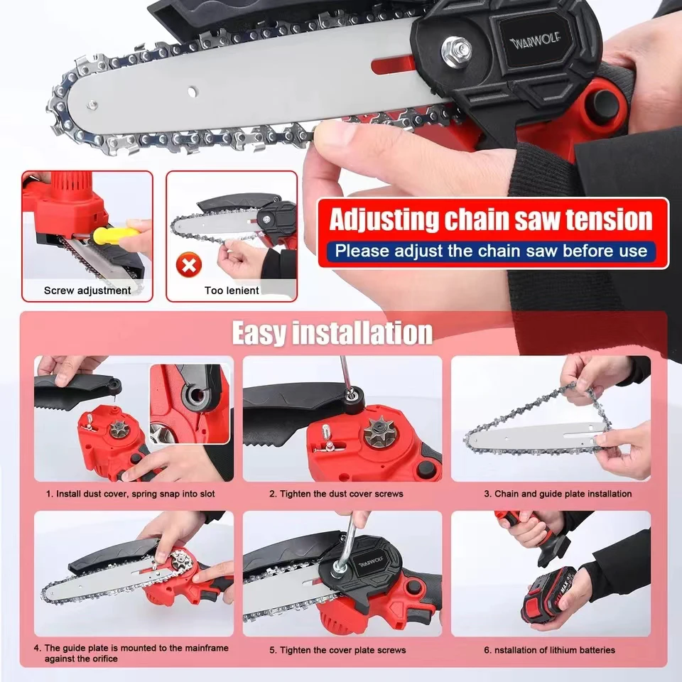 21V Portable 6 inch Mini Electric Pruning Saw Rechargeable Small Wood Splitting Chainsaw Woodworking Tool for Garden Orchard