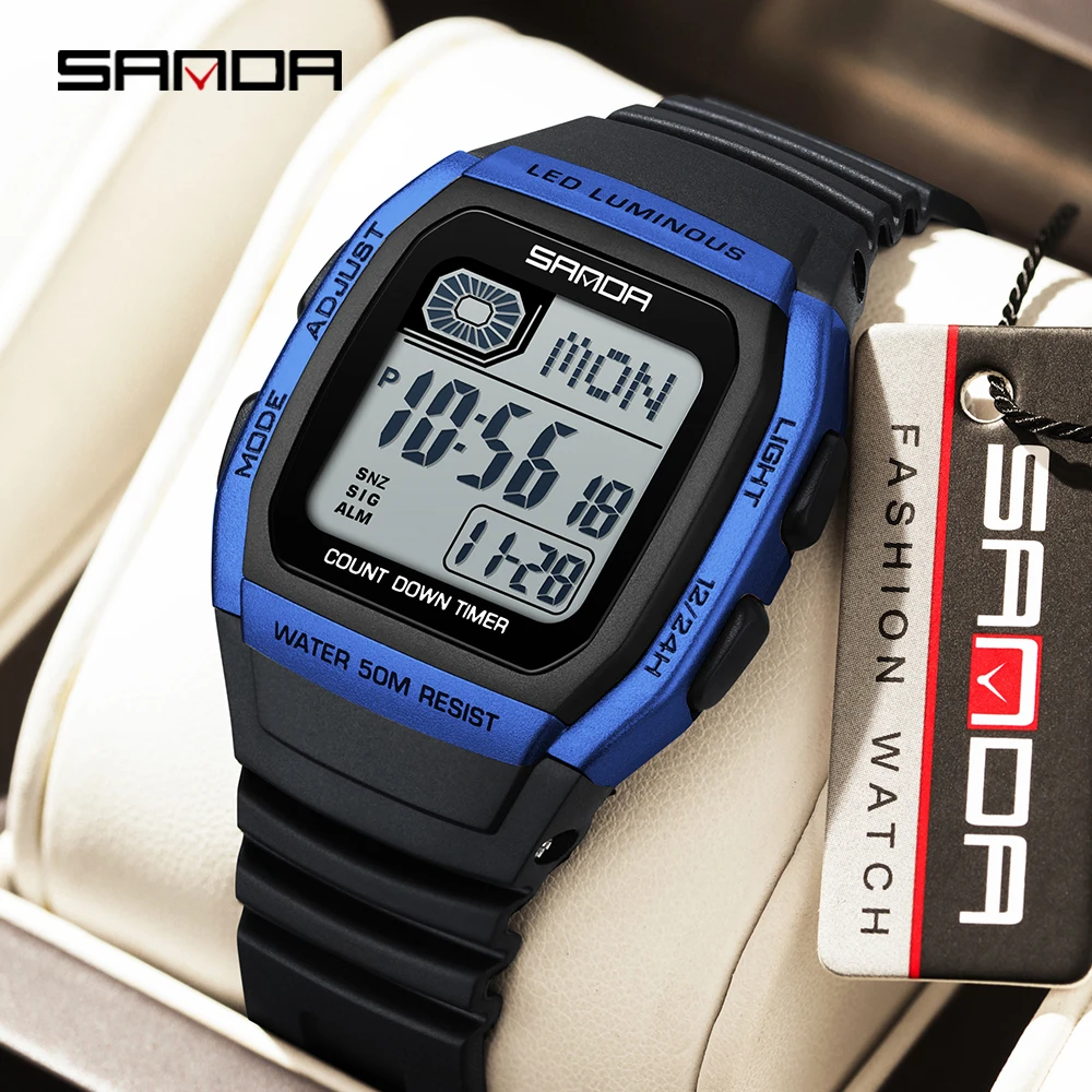 

2026 модные SANDA новые 2208 модные мужские электронные часы для спорта на открытом воздухе водонепроницаемые светодиодные женские часы с таймером