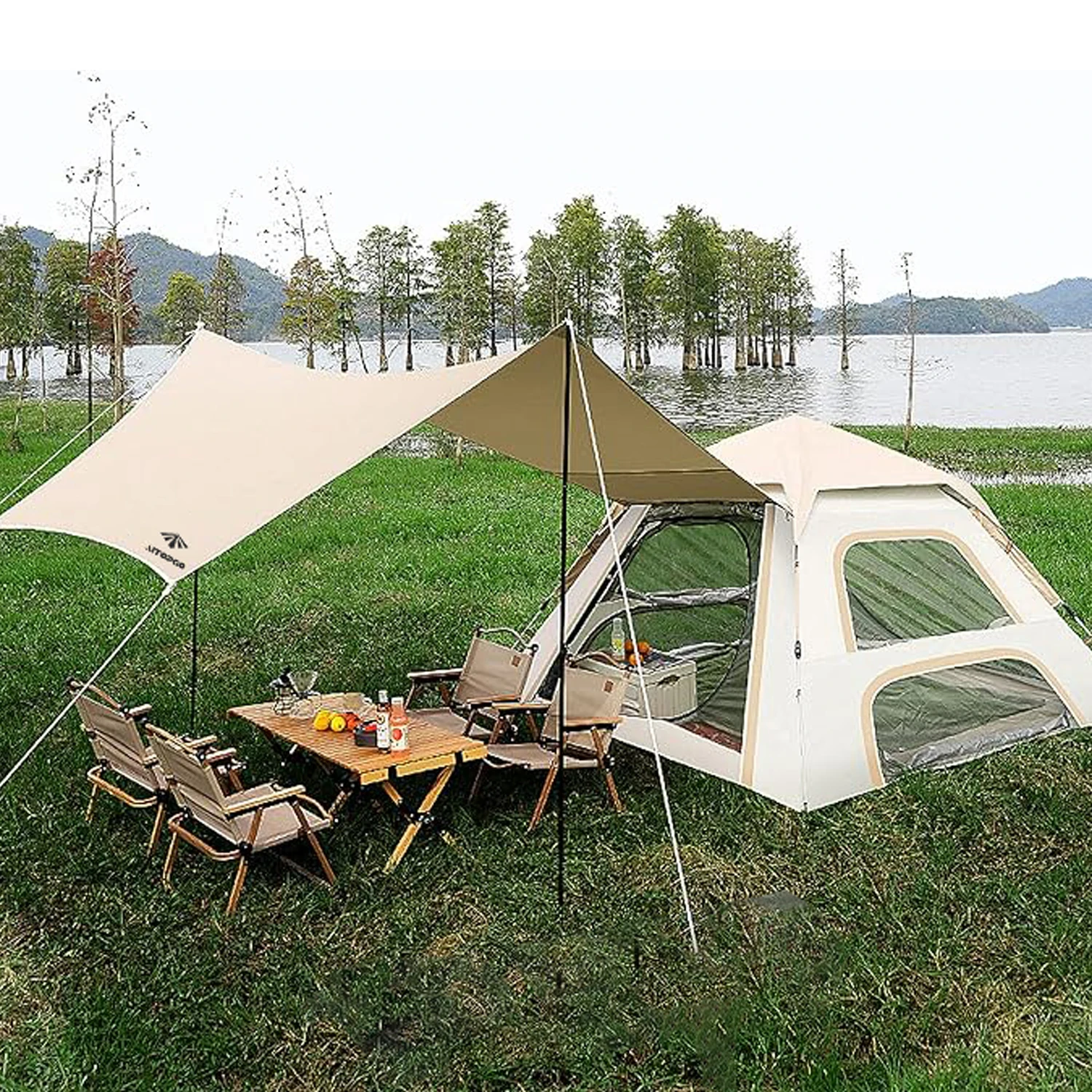 

Custom Outdoor Luxury UV-Resistant Garden Glamping Automatic Tent With Tarp For Picnic Fishing And Hiking Pop Tent For Camping