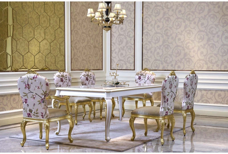 Restaurant furniture Italian French European retro light luxury 1.8 meters 2m white solid wood long table