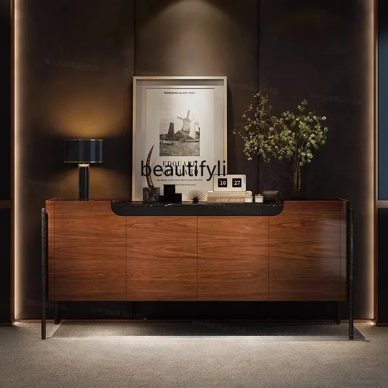 

D2520 French Retro Style Entryway Cabinet Villa Living Room High-End Solid Wood Storage Cabinet Italian Marble Sideboard