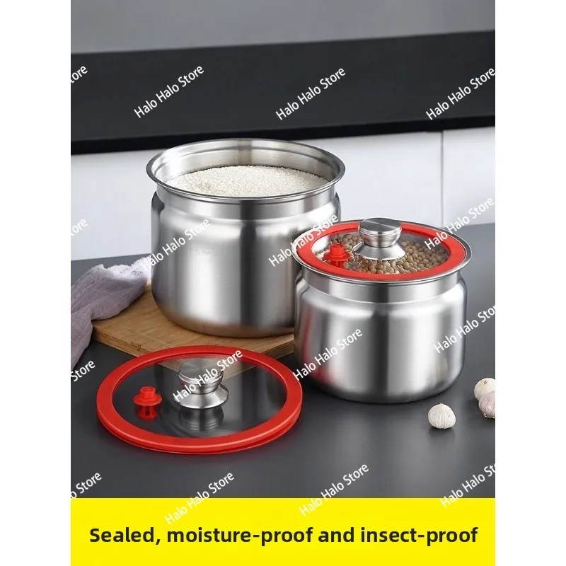 Household rice bucket sealed insect-proof and moisture-proof stainless steel rice tank food grade large-capacity kitchen storage