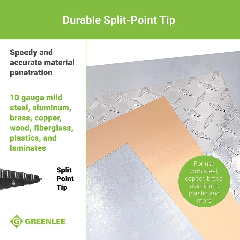 그린리 GSB04 7/8인치 스텝 비트 사이즈 4 금속 절단 공구 (1/2인치 드릴 척용 스플릿 스텝 디자인)