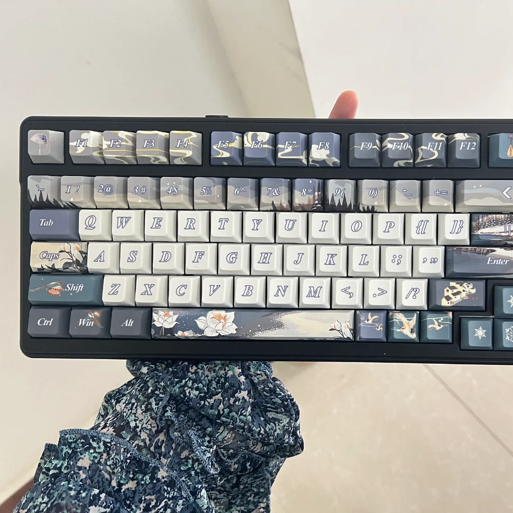 Spring Mountain Snow Melt Keycaps Cherry Profile Chinese Style Morandi Colour PBT Keycaps for Mechanical Keyboard Blue Key Cap