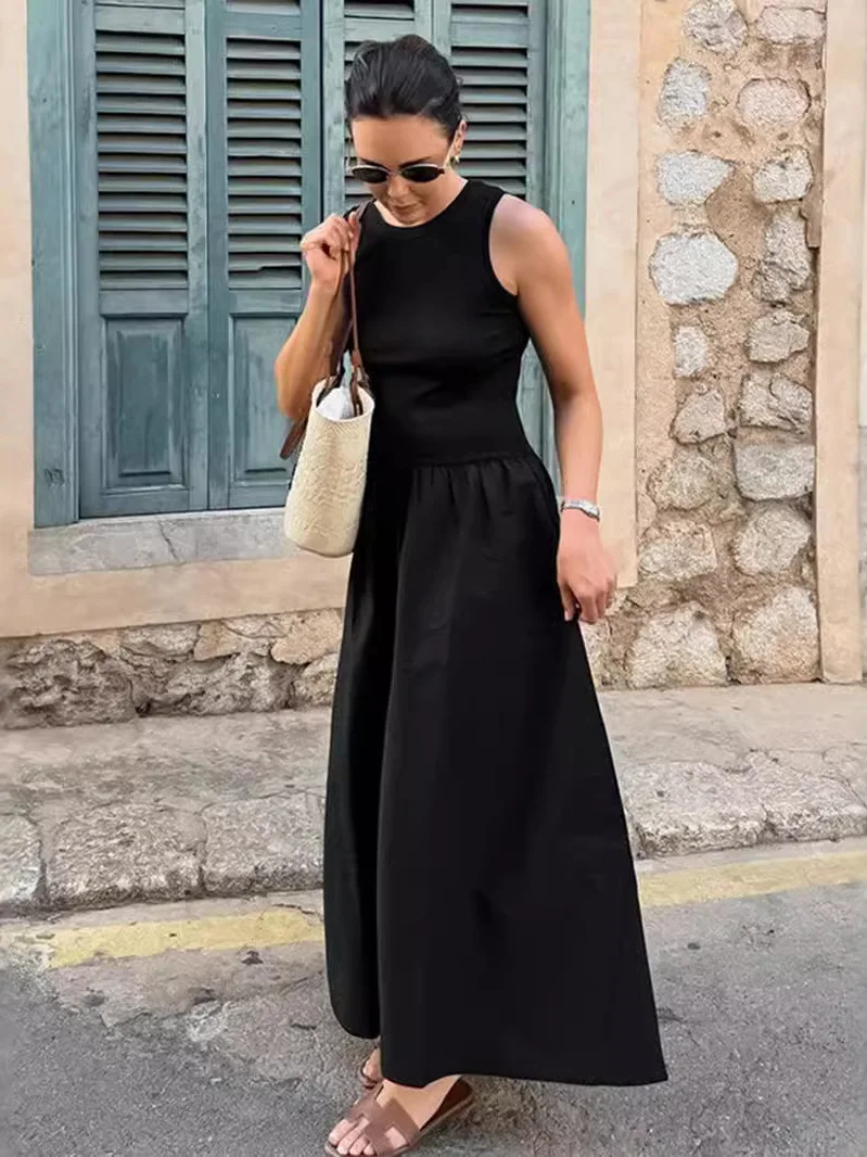 2025 Retro gebreid vest Svel taille-geklede Dr Ele Bla kleur zomer basic Sle katoen platgeweven stof