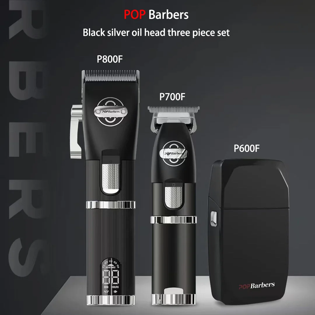 POP Barbers Black P800f P700f P600f Professional Hair Cutting Machine Kit LCD Display Hair Trimmer Machine Cordless Hair Clipper