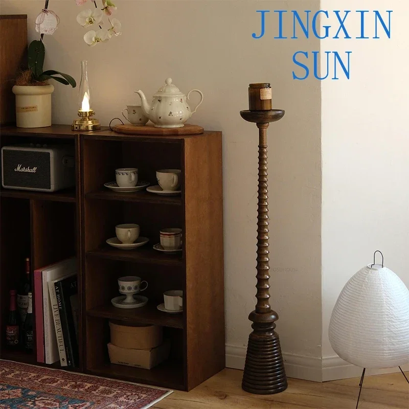 Nordic Floor-standing Candle Holders Retro Home Decor Designer Room Decoration Ornaments Modern Solid Wood Wedding Candlestick f