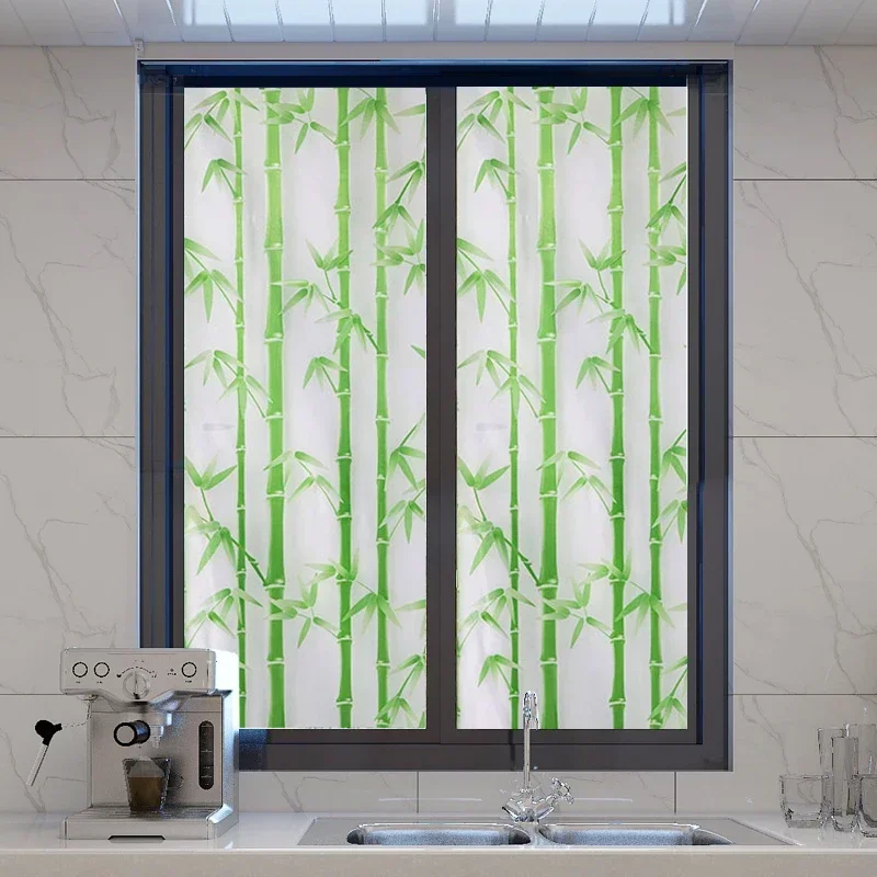 3D Bamboo Electrostatic Glass Film, Frosted Window Sticker, Transparent, Opaque, Living Room, Bathroom