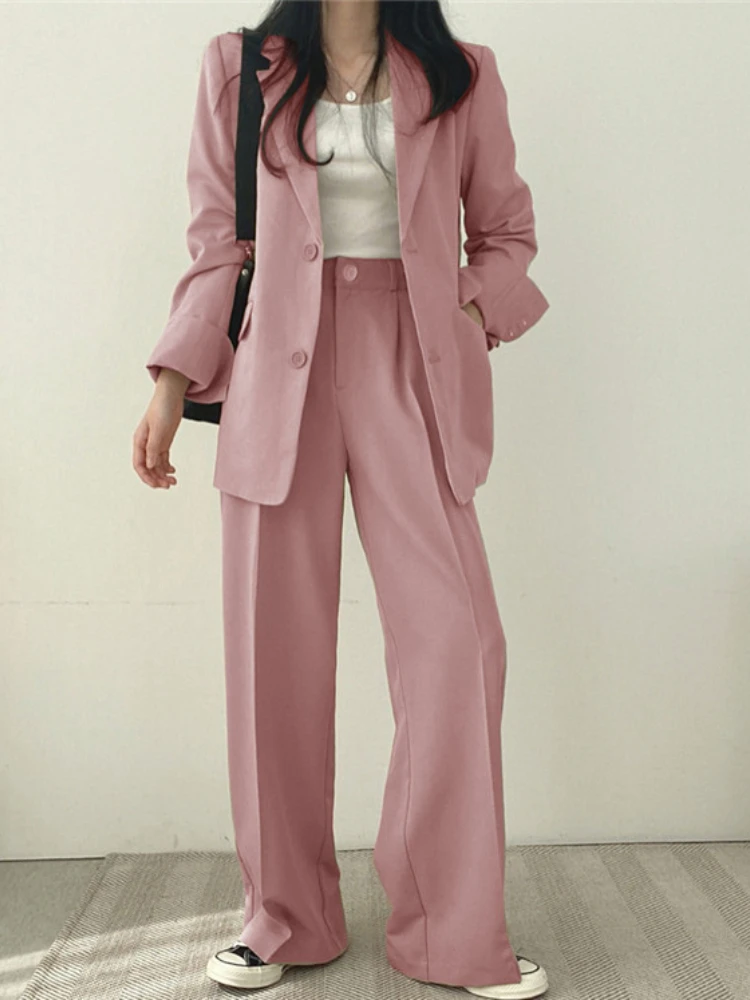 Women Suit Jacket Trousers Set Full Sleeve Single Breasted Pants Solid Elegant Suit Commuter Coat Autumn Winter Clothing 2023