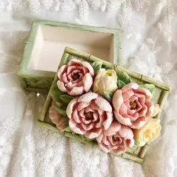 Peony Flower Lid Square Storage Box Silicone Mold Rose Jewelry Box Display Storage Jar Aromatherapy Plaster Gypsum Mould