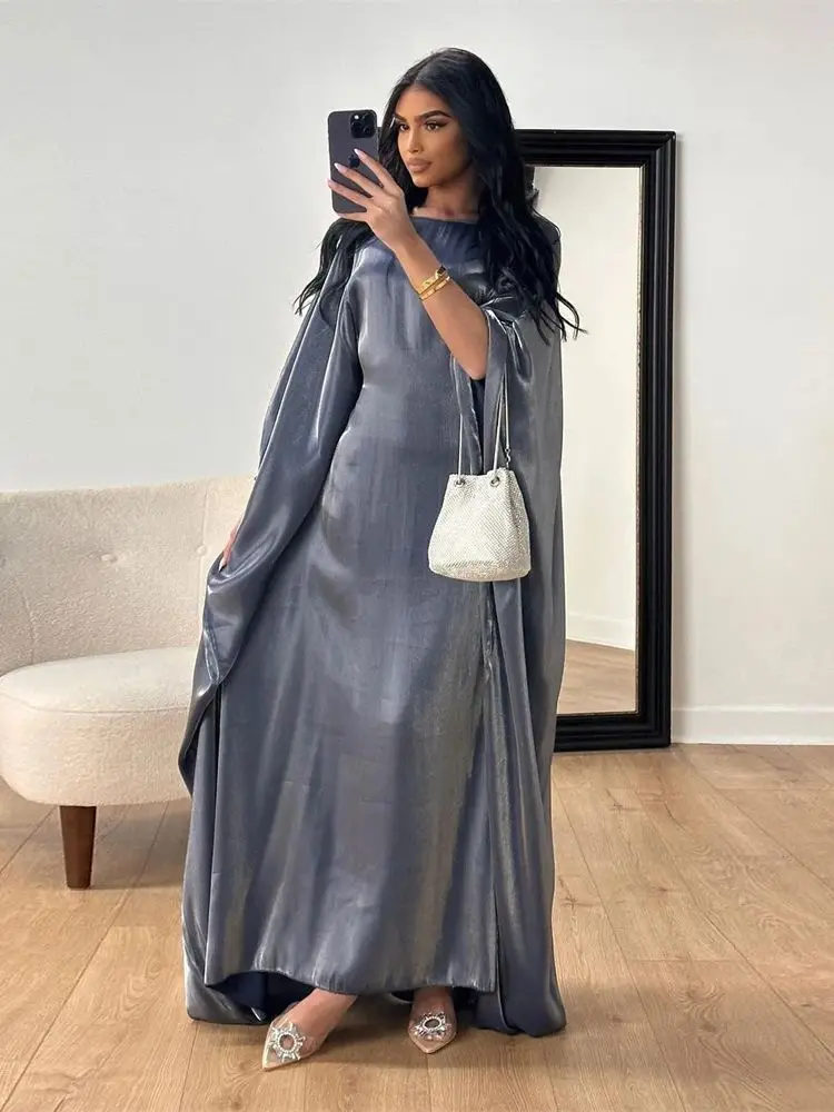 Ramadan Eid Estate Raso Batwing Abaya Dubai Lusso 2024 Donne Islam Musulmano Maxi Lucido Abiti Caftano Kebaya Caftano Marocain