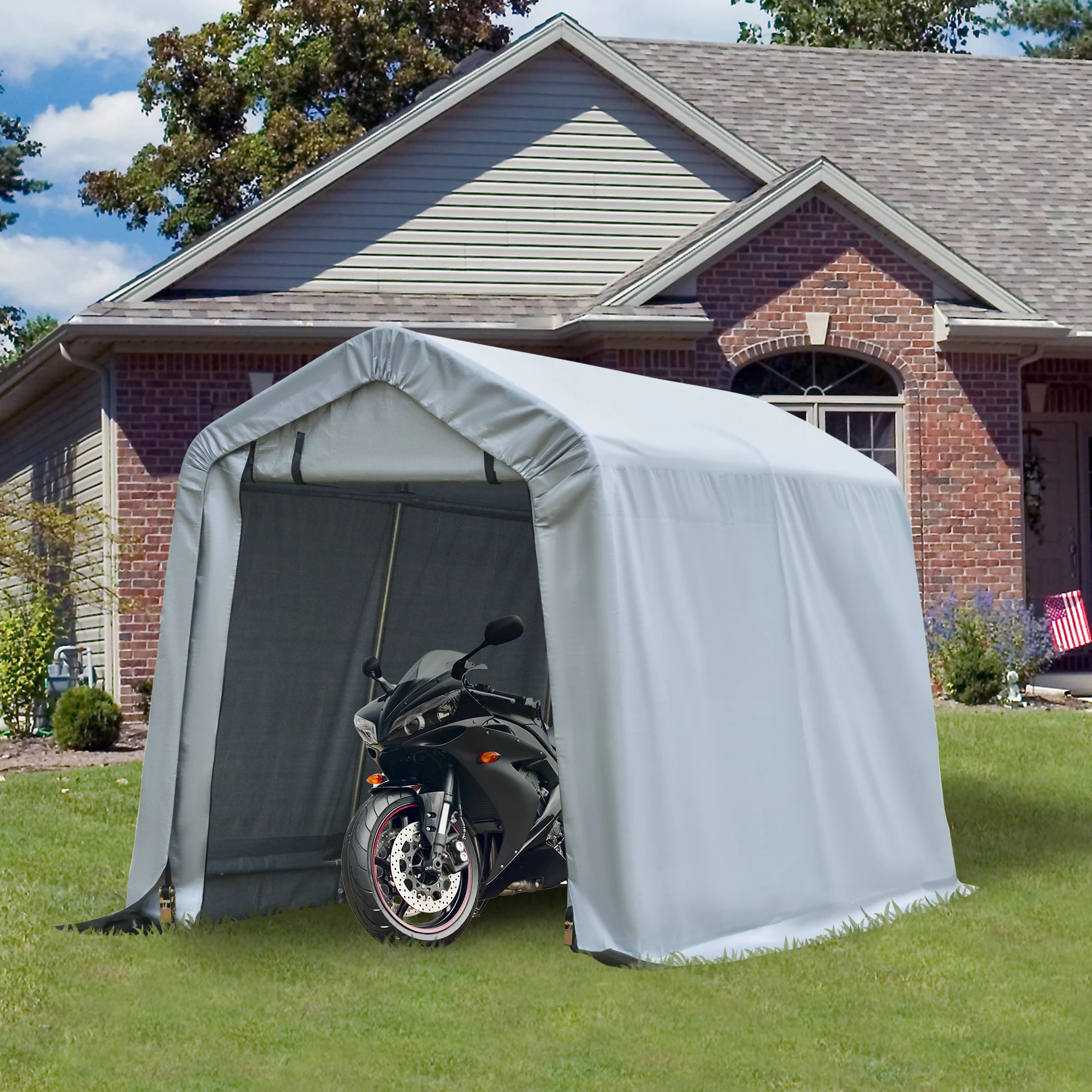 6'x8' Outside Vehicle Port/Tent w/ Stakes & Guy Wire Stability Kit
