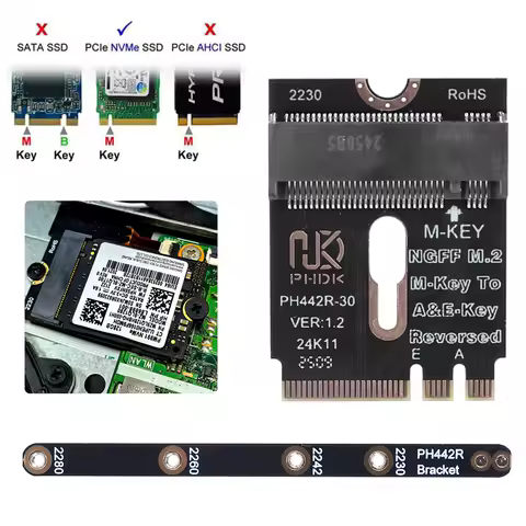 M.2 A+E To NVME SSD Adapter A/E Key To M Key PCIE 4.0 Riser Card W/ Bracket M2 WIFI Interface for 2230 2242 2260 2280 NVME SSD