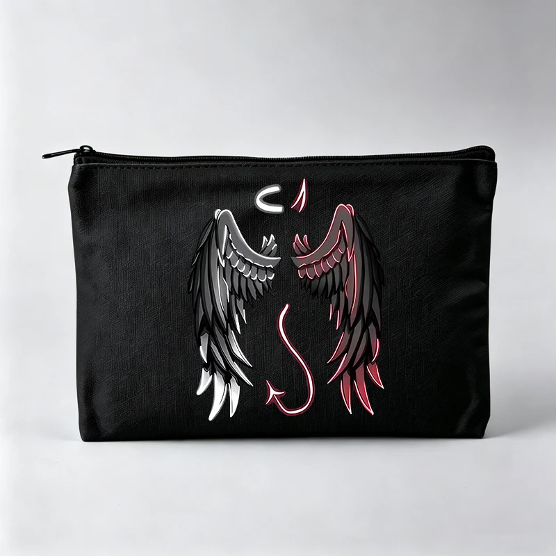 Women's Angel and Devil Wings Graphic Makeup Bag, Zipper Cosmetic Pouch for Daily Use