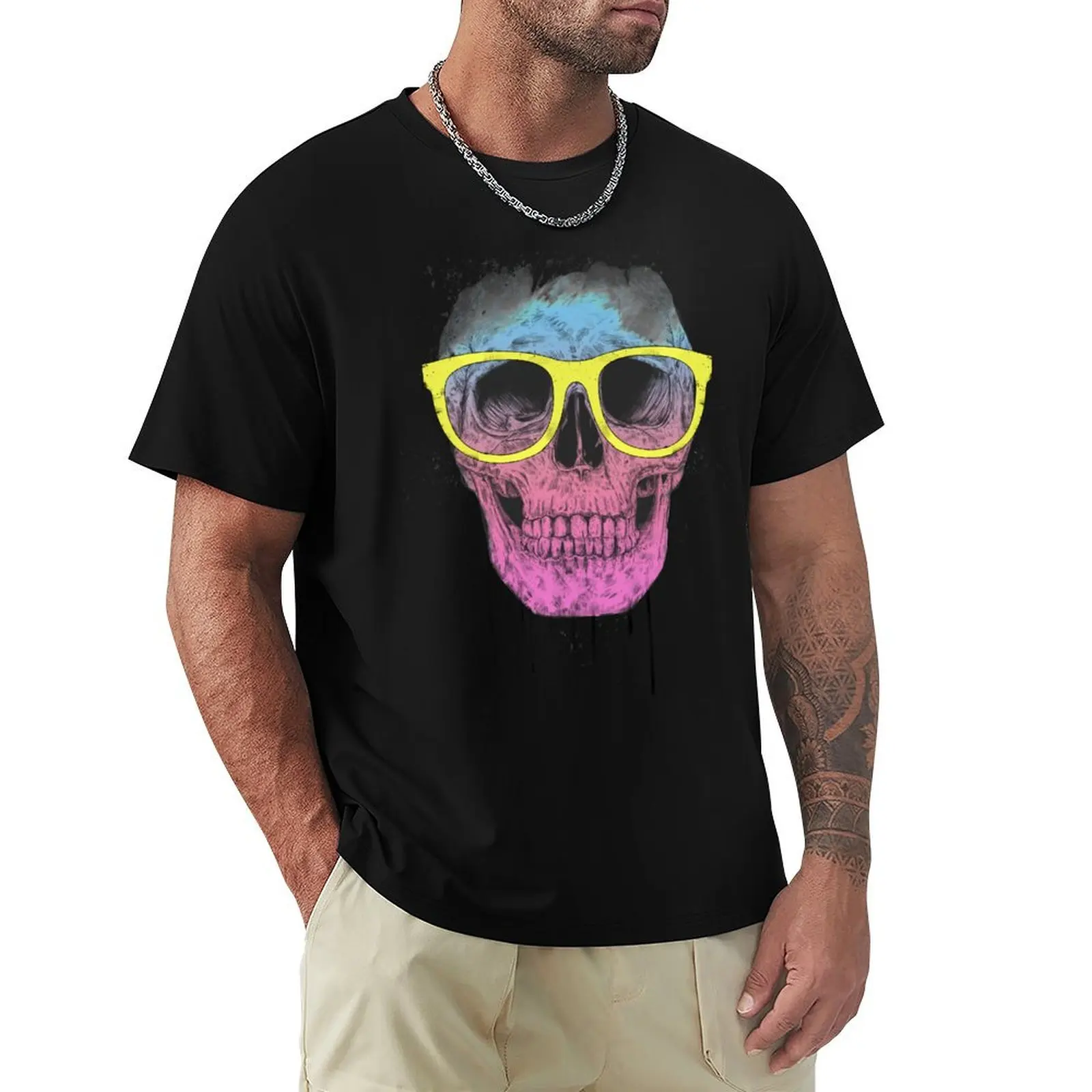 

Pop art skull with glasses T-Shirt funny shirt cotton croswit shirt man plus size tops mens workout shirts