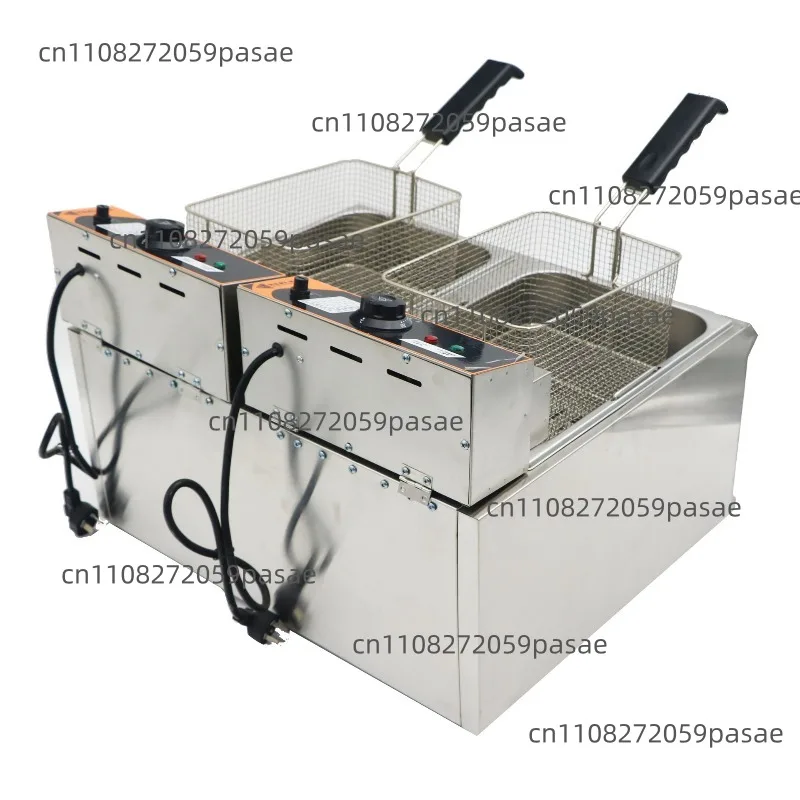 904 Temperature-controlled Double-burner Double-sieve Deep Fryer with 17L and 17L Large Capacity for Frying Chicken
