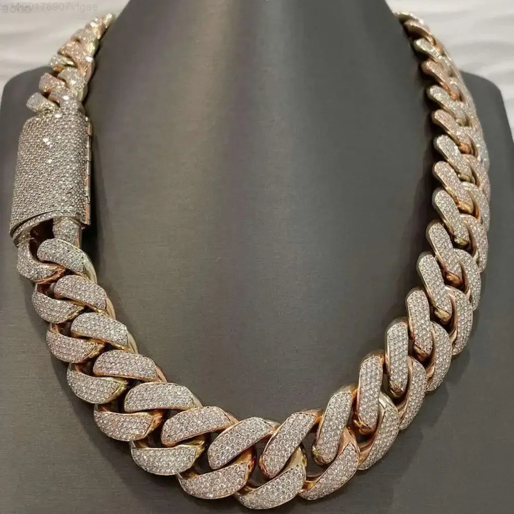 Fashion Hip Hop Jewelry 20mm Moissanite Diamonds Studded Cuban Link Two Tone Chain Iced Out Rapper Chain