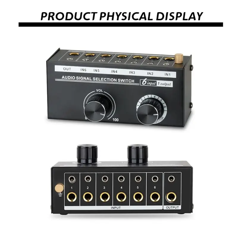 L63A Audio Switcher -6-Way 3.5/6.35mm Stereo Audio Switch - Signal Source Switcher Splitter Box with Line Controller