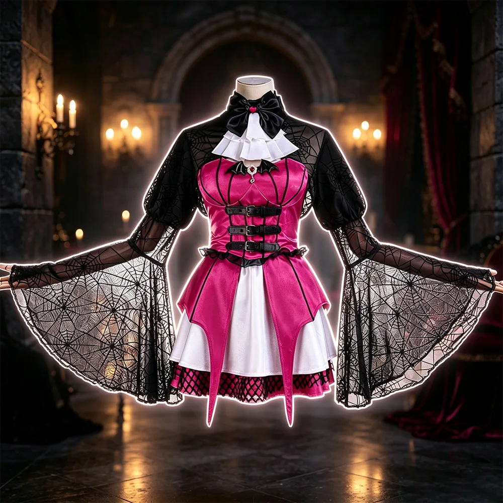 Monster School Draculaura Cosplay Costume Pink Vampire Lolita Dress  for Halloween Cosplay Stage Performance Outfit