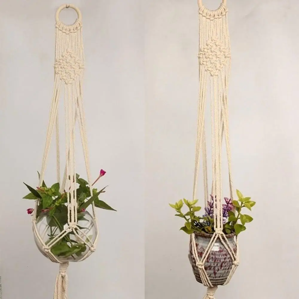 

Hand Woven Hemp Rope Plant Hanger Macrame Plants Flowers Pot Hanging Basket Decorative Air Plant Holder Wall Patio Decoration