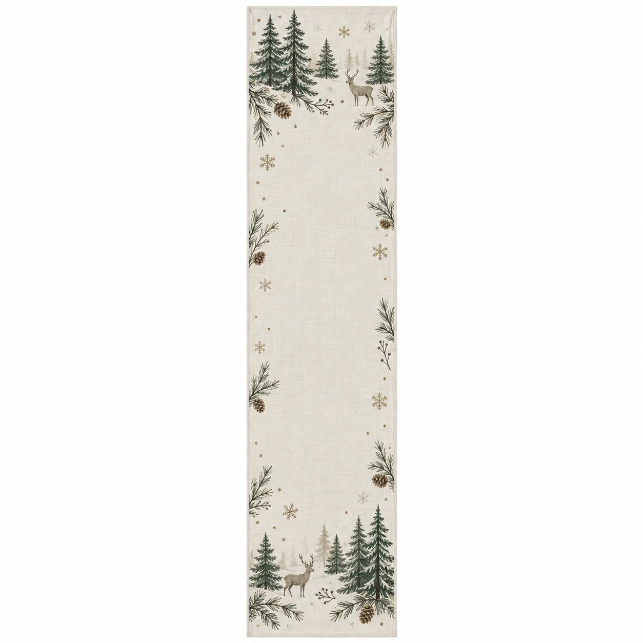 Christmas Table Runner Nordic Forest Deer Snowflake Pine Tree Rustic Farmhouse Holiday Tablecloth Decor