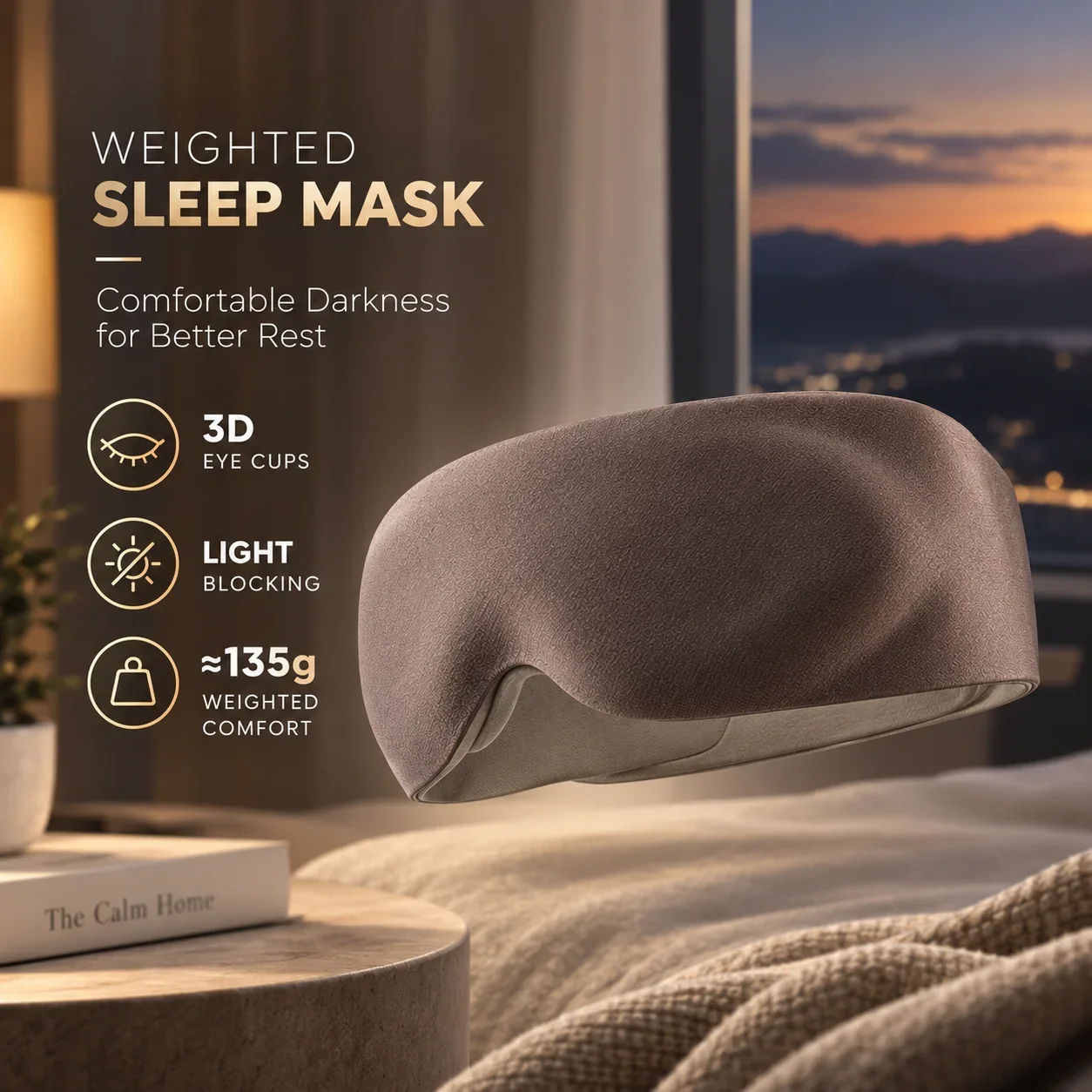135g Weighted Sleep Mask 3D Eye Cups Light Blocking Soft Breathable Sleeping Eye Mask for Men Women Travel Home Office