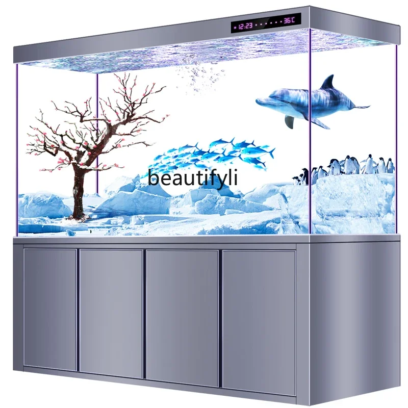 

Floor Fish Tank Living Room Medium and Large Bottom Filter Change Water Partition Screens Super White Dragon Fish Tank Aquarium