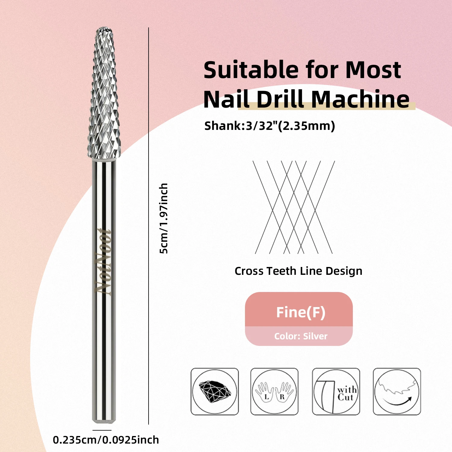 NotNoot 3/32 Zoll Nagelhautfräser, Gel-Entferner-Bohrer, entfernt abgestorbene Haut, kleiner Kegel, mittlere Körnung, professionelle Nagelbohrer – Detail 3